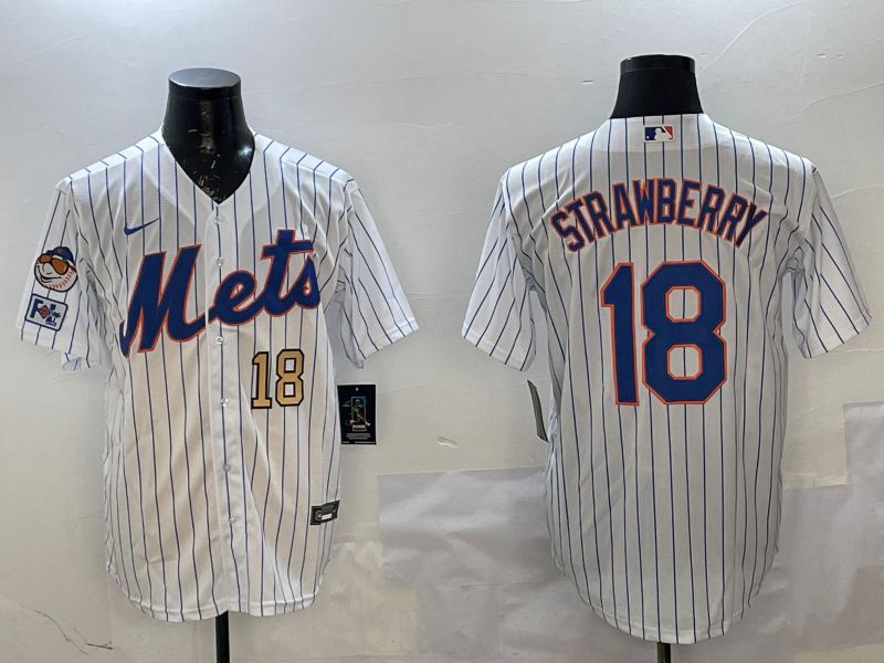 Men New York Mets #18 Strawberry White Stripe Game 2025 Nike MLB Jersey style 3->new york mets->MLB Jersey